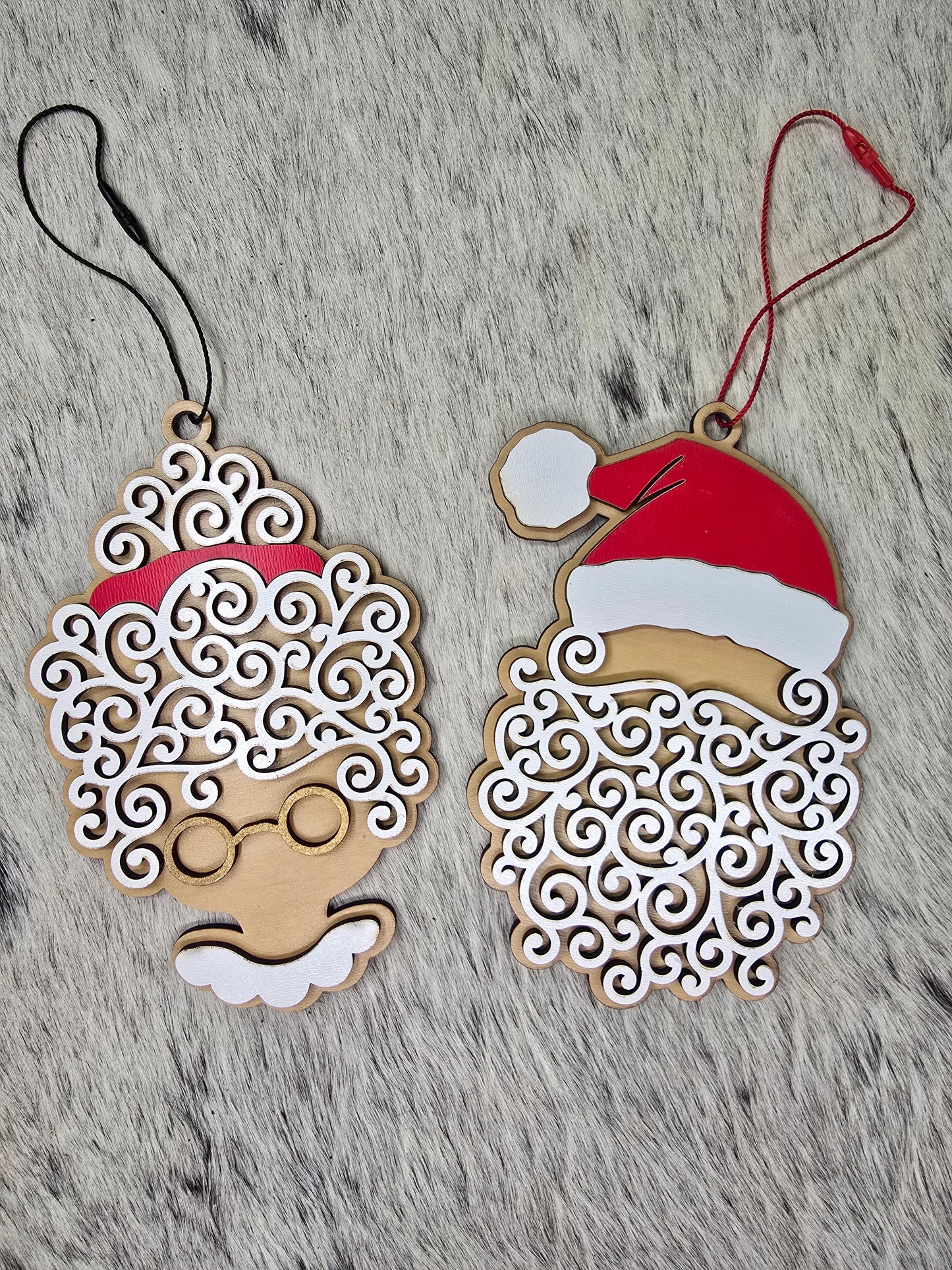 Swirly Beard Santa Ornament – Layered Maple Christmas Ornament | Hand-Painted Details | 5.75 Inches Tall