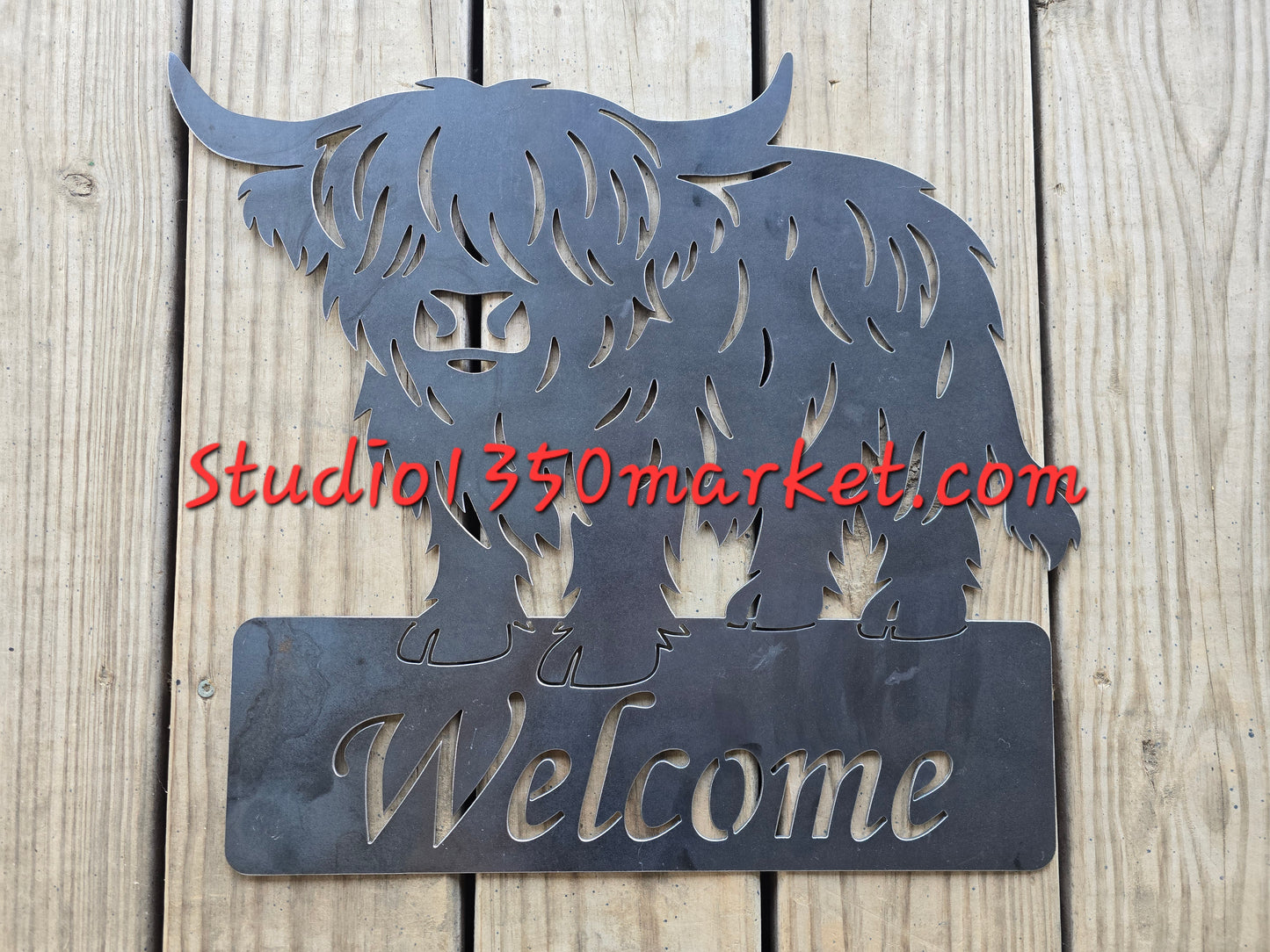 Highland Cow Welcome Sign – Metal Wall Décor