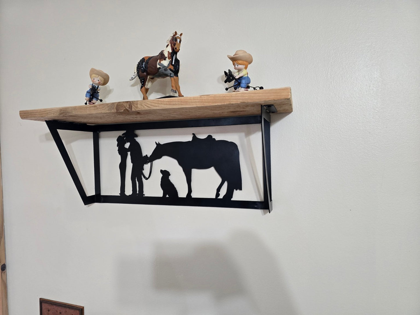 Western Metal & Wood Wall Shelf Kissing Cowboy Cowgirl Horse Dog
