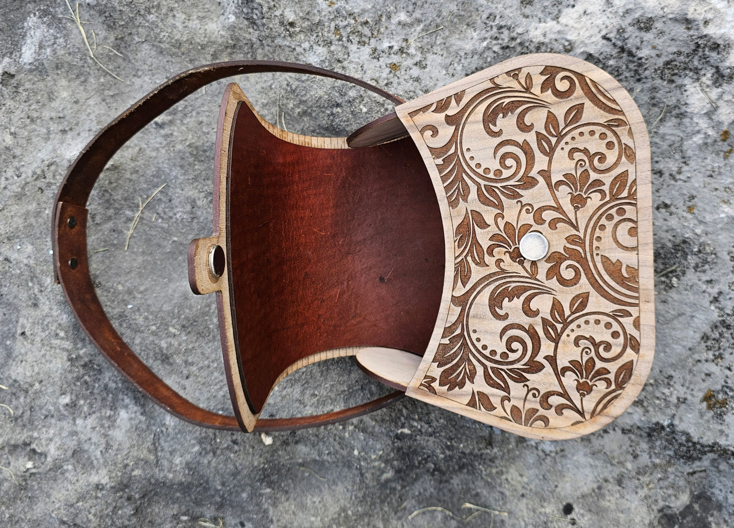Wood and Leather Western full Engrave Purse