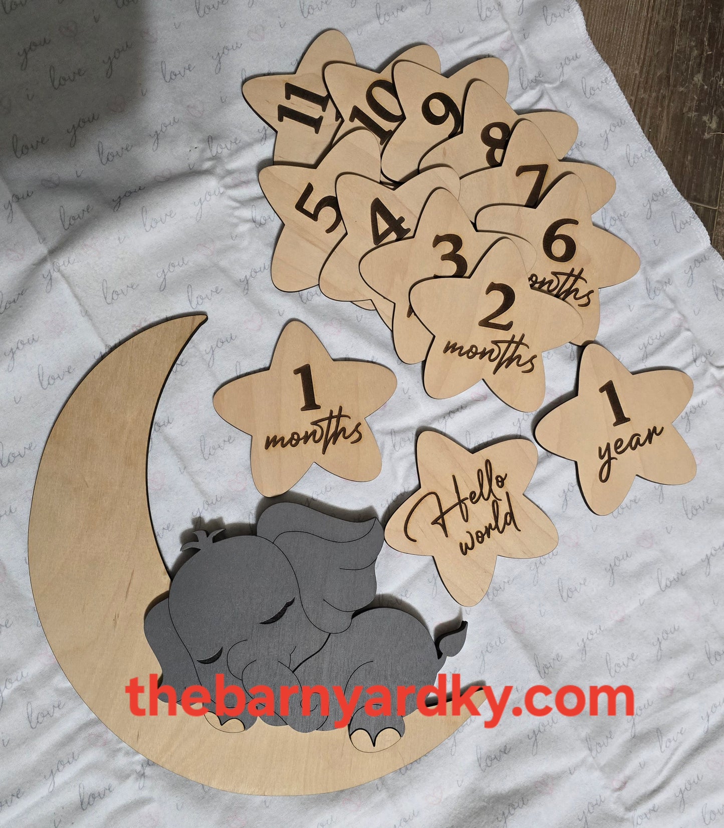 Baby Milestone Marker Set – Sleeping Teddy on the Moon | Monthly Star Markers | Wood Nursery Photo Prop | Newborn to 1 Year