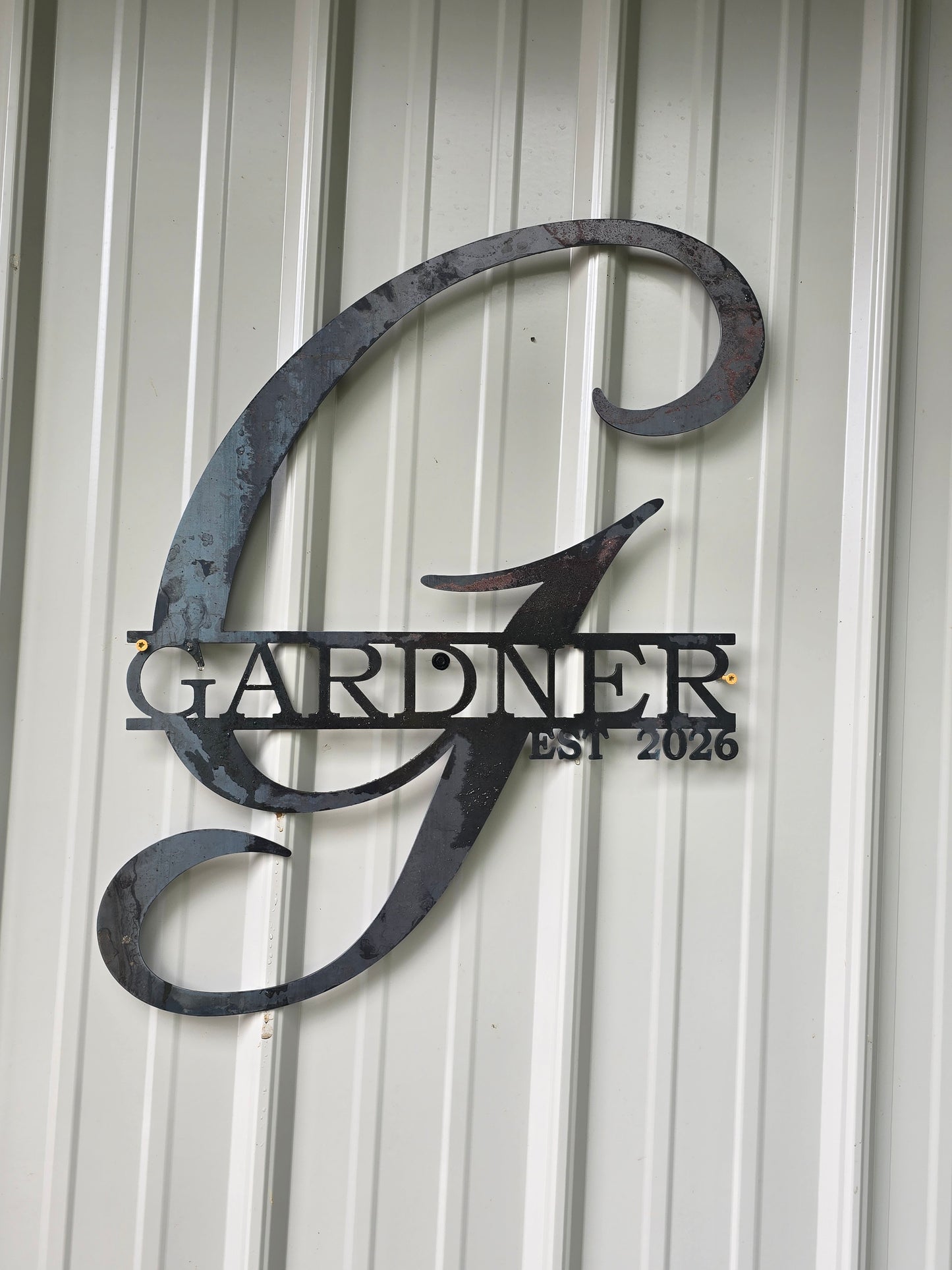 Monogram Name Metal Sign | Personalized Last Name Wall Art | 14 Gauge Steel | 24 inch Outdoor & Indoor Décor