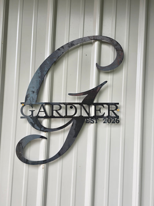Monogram Name Metal Sign | Personalized Last Name Wall Art | 14 Gauge Steel | 24 inch Outdoor & Indoor Décor