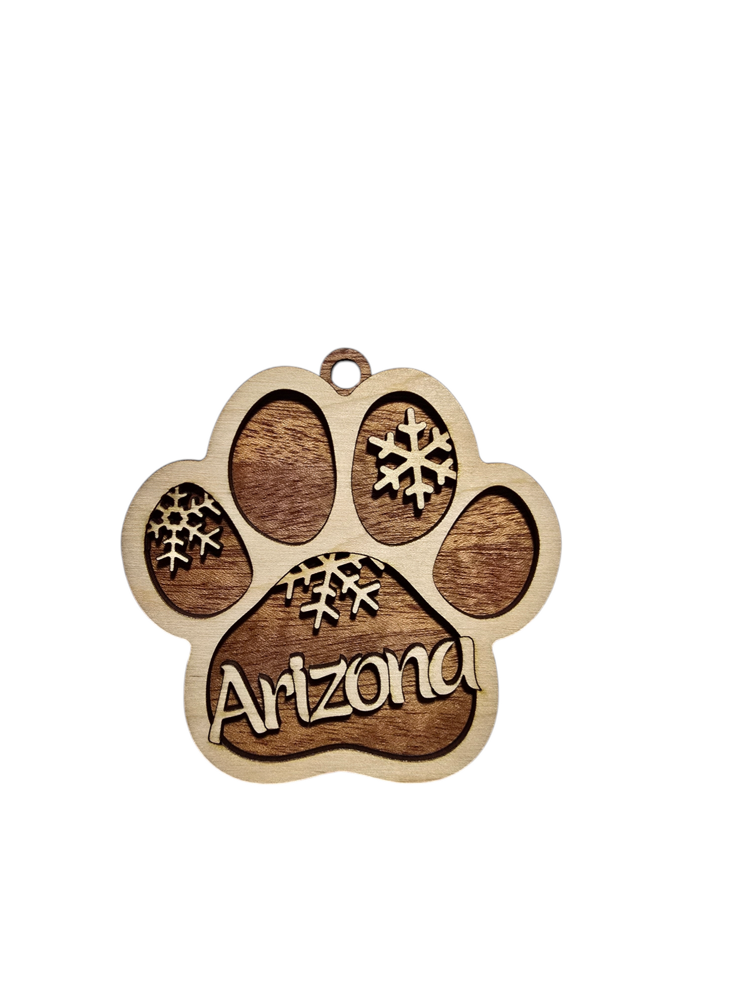 Custom Paw Print Ornament – Personalized Pet Memorial or Keepsake | Dog Paw, Cat Paw, Angel Wings Options | Mahogany & Maple | Pet Name Ornament
