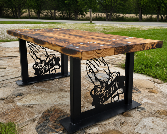 🙏 Faith Prayer Bench – Handmade Steel & Burnt Wood Bench
