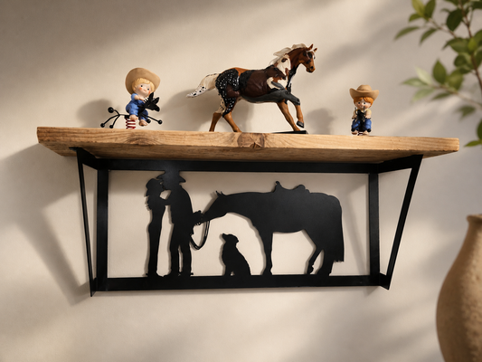Western Metal & Wood Wall Shelf Kissing Cowboy Cowgirl Horse Dog