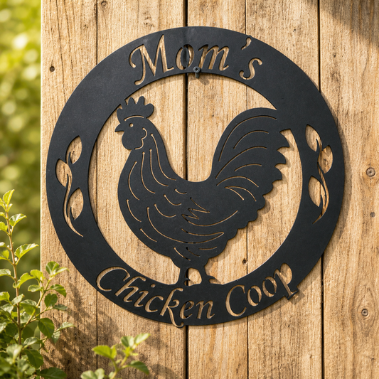 Custom Chicken Coop Sign | Personalized Farm Sign | Metal Rooster Sign | Coop Name Sign | Farmhouse Decor | 14ga Steel Wall Art | Chicken Lover Gift