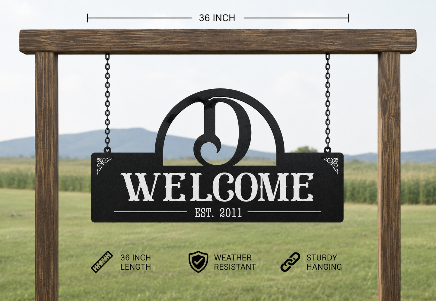 Personalized Western Monogram Welcome Sign – Custom Steel Name Sign Farm Ranch Entrance