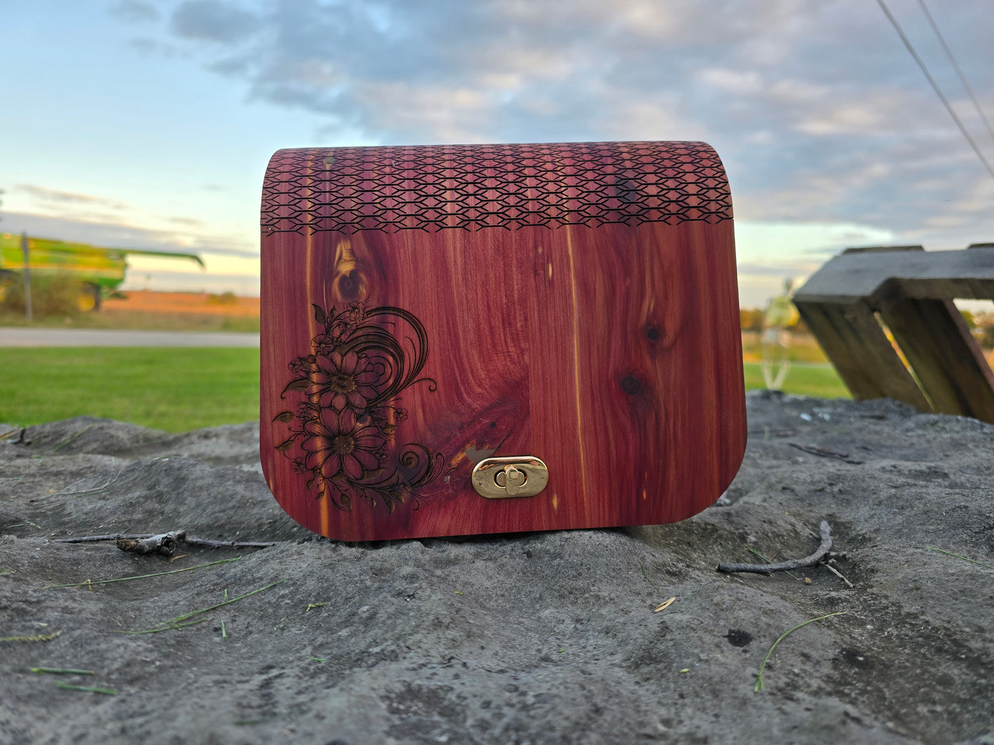 Handcrafted Wood Purse – Floral Engraved Western Bag | Choice of Wood Species | Leather Lined | Relief-Cut Bends | Optional Long Strap