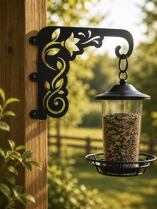 Floral Swirl Flower Bird Feeder Hook Hanging flower 13x11 Steel Metal