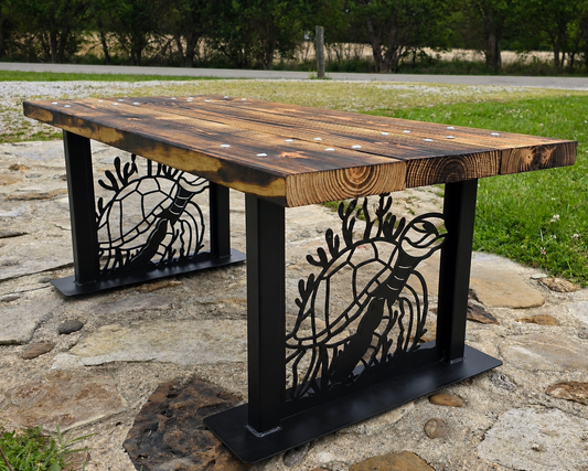 🌊 Sea Turtle Bench – Handmade Steel & Burnt Wood Bench Beach Bench