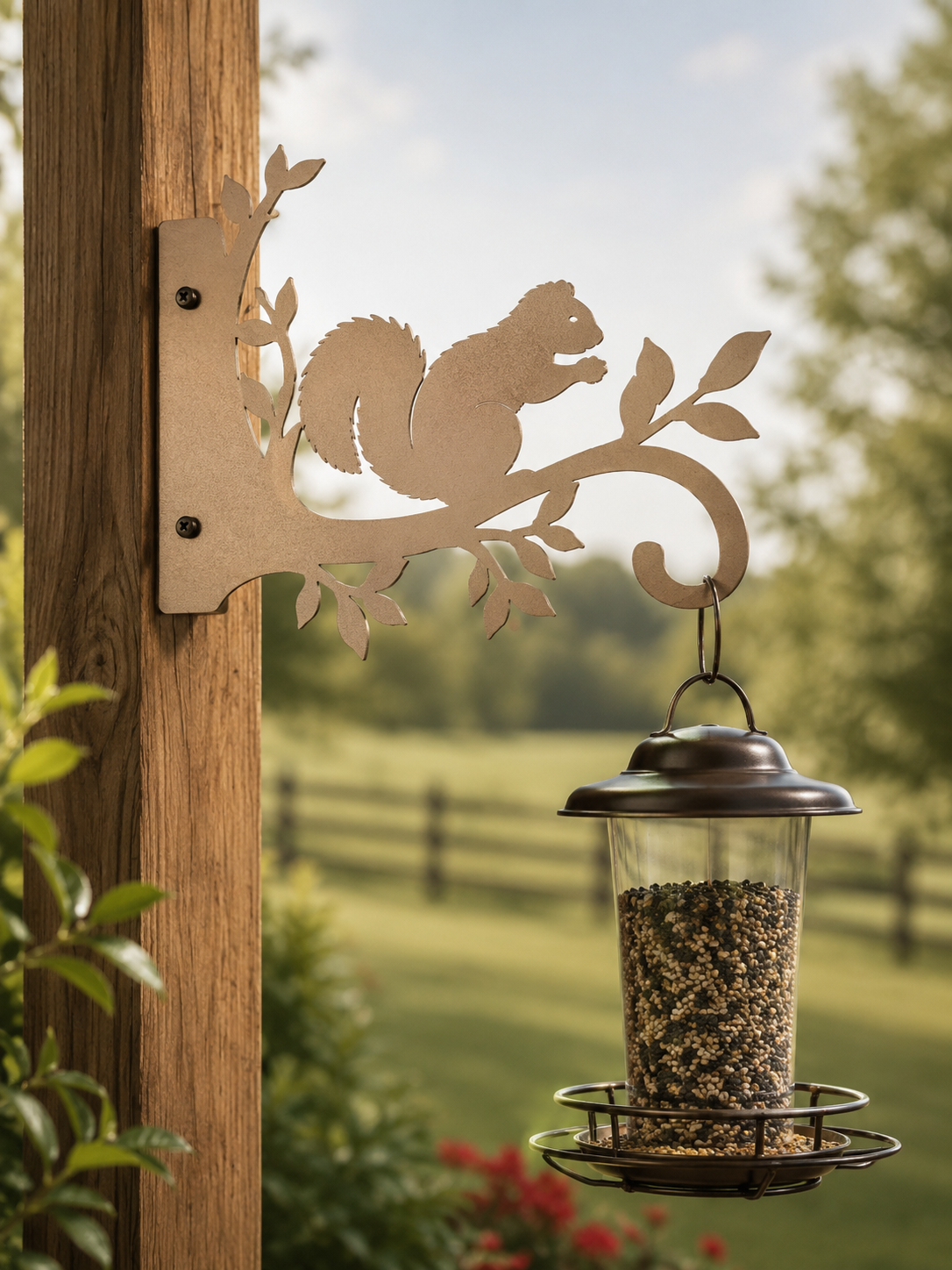 Squirrel Bird Feeder Hook Hanging flowers 11x11 Steel Metal